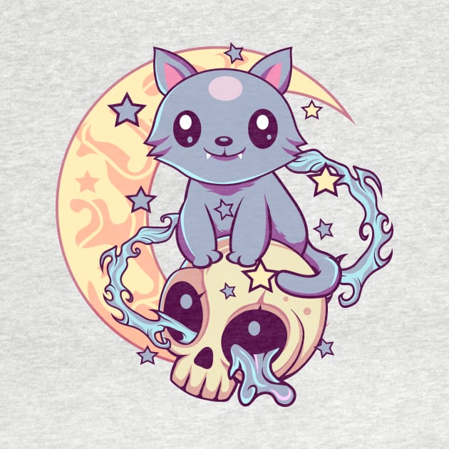 Skull Cat Kawaii Gothic by DionArts